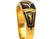 Victorian 18ct Gold & Black Enamel & Diamond Flower Ring