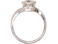 Edwardian Platinum, Solitaire Diamond Crossover Ring with Diamond set Shoulders