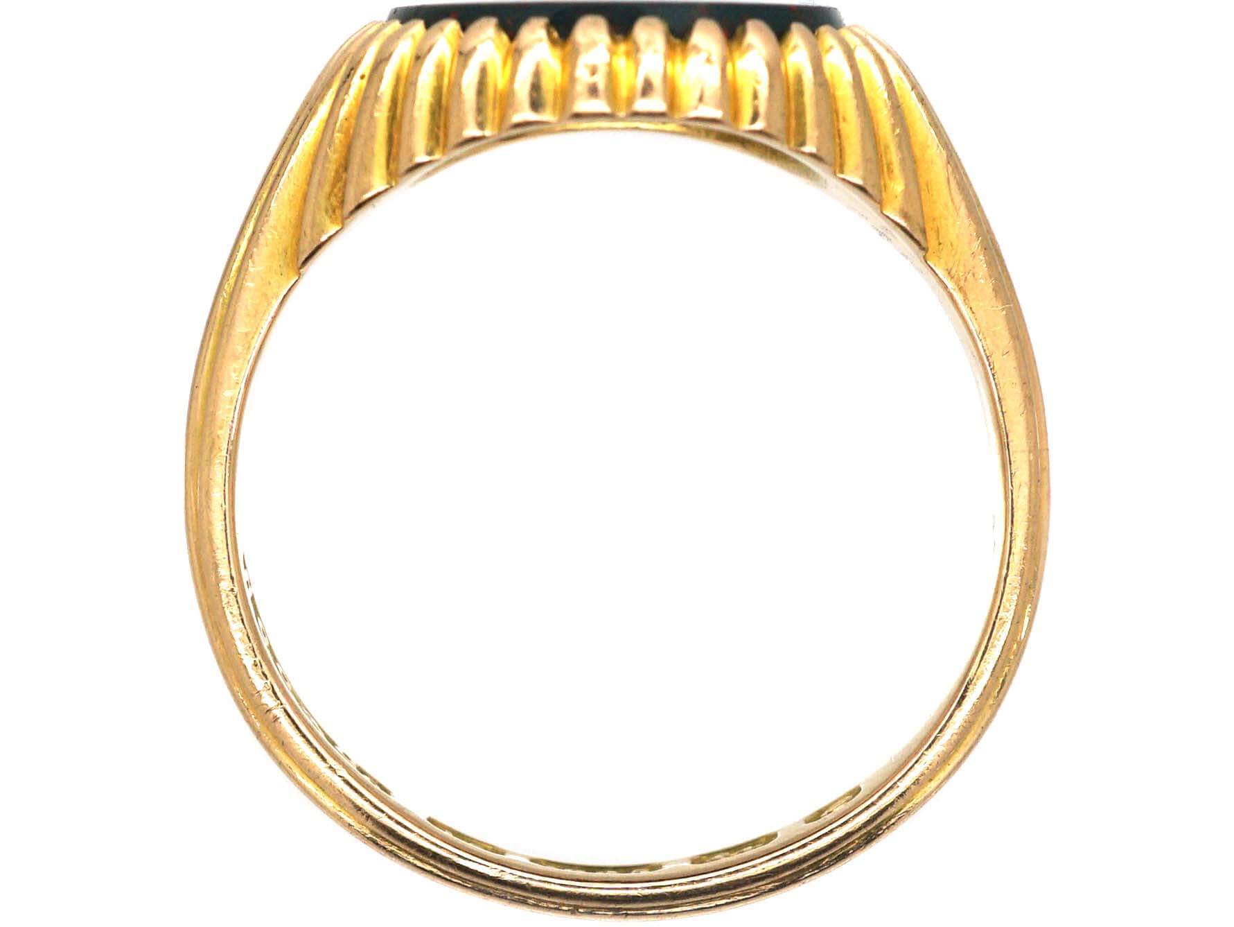 Victorian 18ct Gold Signet Ridged Design Ring set with a Bloodstone ...