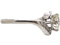 Edwardian Platinum, Solitaire Diamond Crossover Ring with Diamond set Shoulders