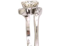 Edwardian Platinum, Solitaire Diamond Crossover Ring with Diamond set Shoulders