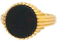 Victorian 18ct Gold Signet Ridged Design Ring set with a Bloodstone