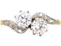 Edwardian 18ct Gold & Platinum, Two Stone Diamond Crossover Ring