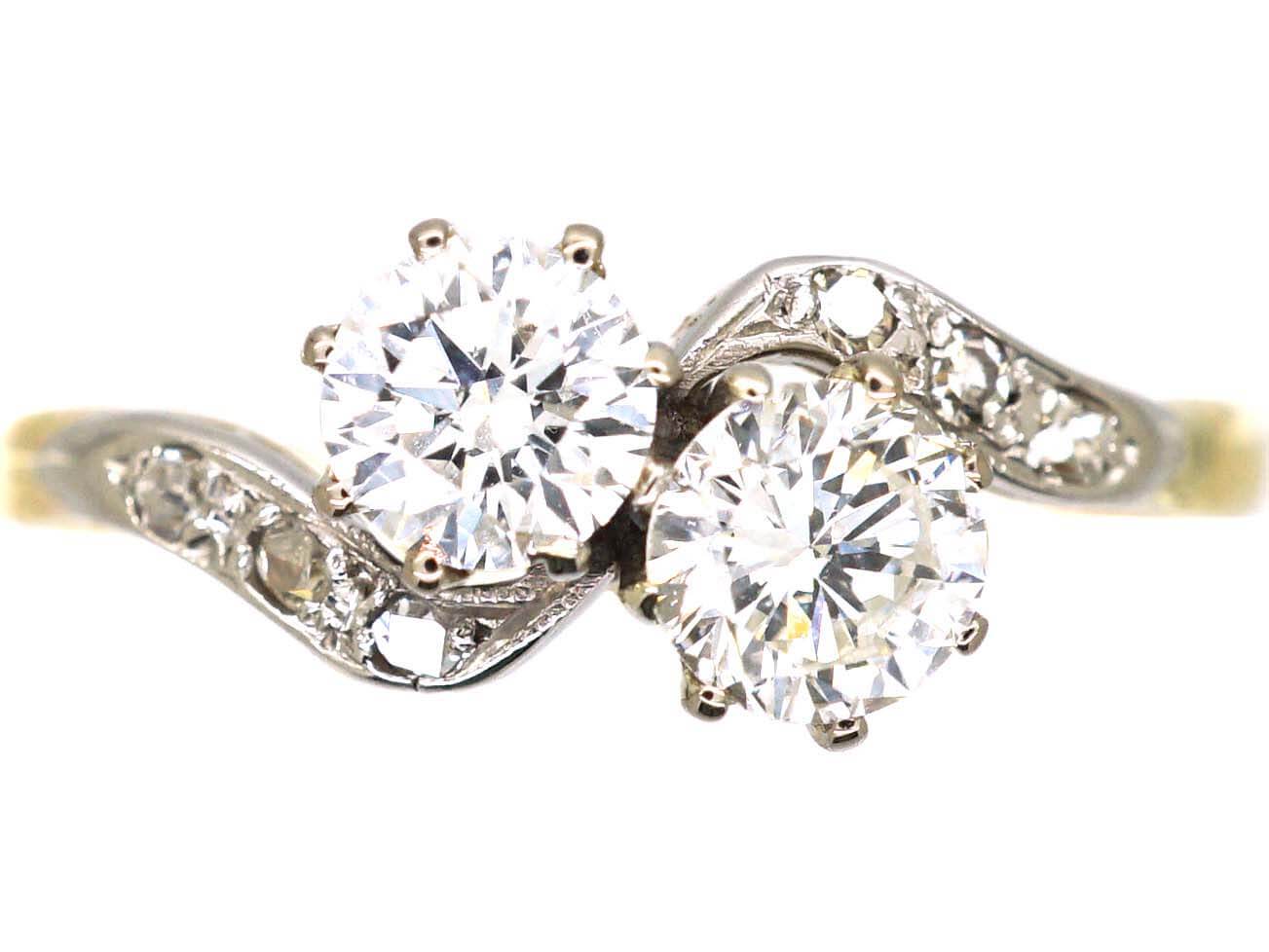 Edwardian 18ct Gold & Platinum, Two Stone Diamond Crossover Ring