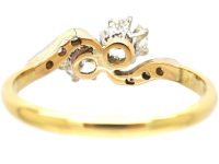 Edwardian 18ct Gold & Platinum, Two Stone Diamond Crossover Ring