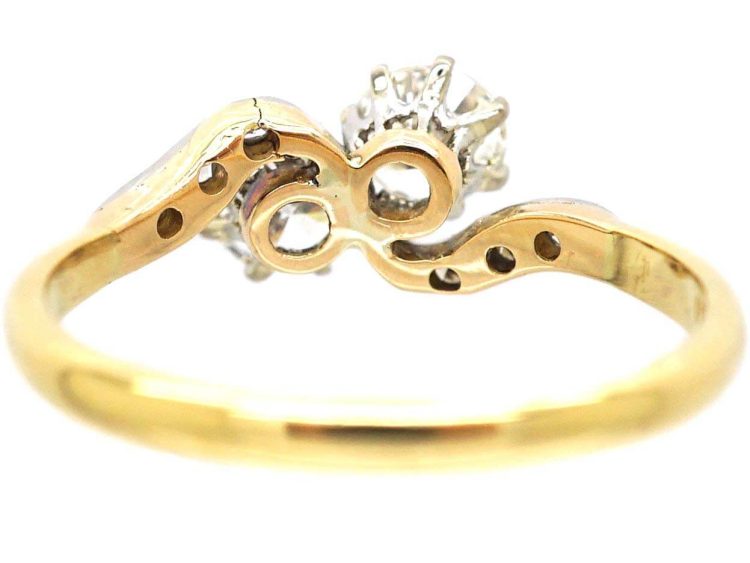 Edwardian 18ct Gold & Platinum, Two Stone Diamond Crossover Ring