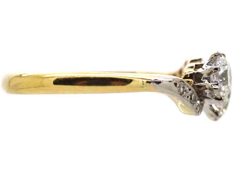 Edwardian 18ct Gold & Platinum, Two Stone Diamond Crossover Ring