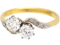 Edwardian 18ct Gold & Platinum, Two Stone Diamond Crossover Ring