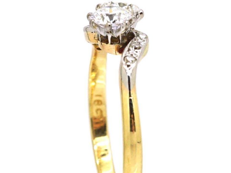 Edwardian 18ct Gold & Platinum, Two Stone Diamond Crossover Ring
