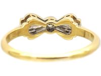 Art Deco 18ct Gold & Platinum Bow Ring set with Diamonds
