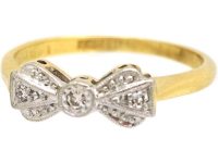 Art Deco 18ct Gold & Platinum Bow Ring set with Diamonds