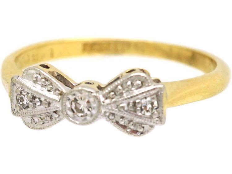 Art Deco 18ct Gold & Platinum Bow Ring set with Diamonds