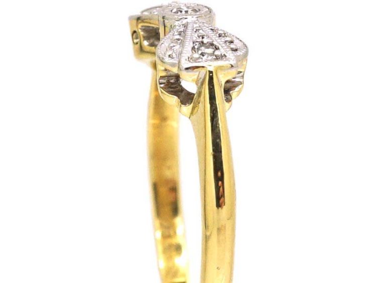 Art Deco 18ct Gold & Platinum Bow Ring set with Diamonds