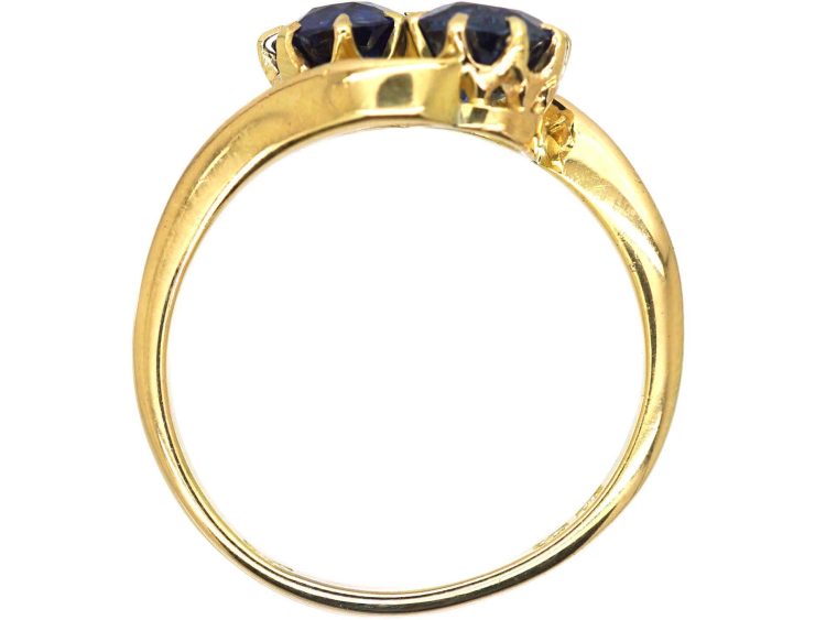Edwardian 18ct Gold Two Stone Sapphire Crossover Ring