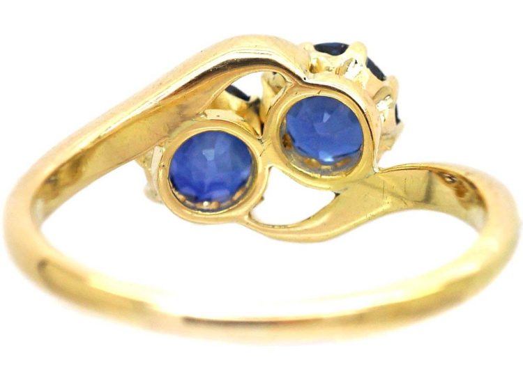 Edwardian 18ct Gold Two Stone Sapphire Crossover Ring
