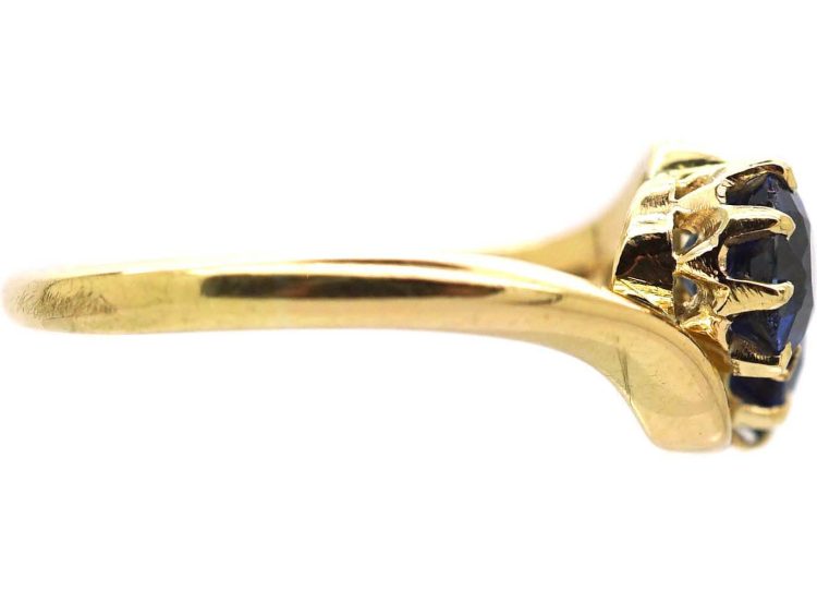 Edwardian 18ct Gold Two Stone Sapphire Crossover Ring