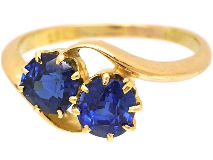 Edwardian 18ct Gold Two Stone Sapphire Crossover Ring
