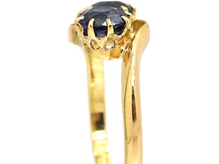Edwardian 18ct Gold Two Stone Sapphire Crossover Ring