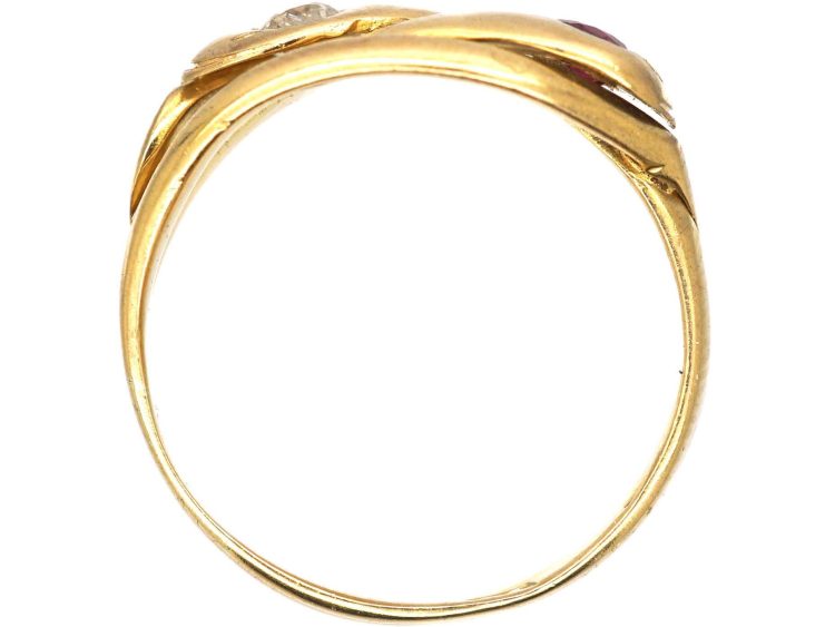 Victorian 18ct Gold Snake Ring set with a Ruby & a Diamond