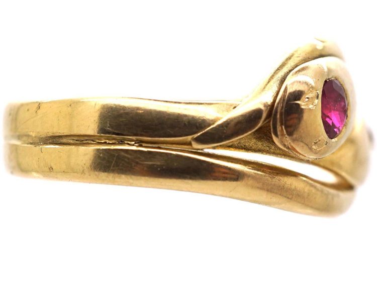 Victorian 18ct Gold Snake Ring set with a Ruby & a Diamond