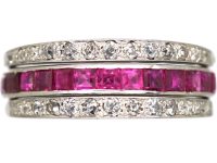 Art Deco 18ct White Gold Flip Over Ring set with Rubies, Sapphire & Diamonds