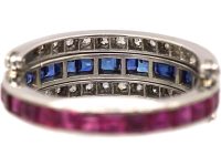 Art Deco 18ct White Gold Flip Over Ring set with Rubies, Sapphire & Diamonds