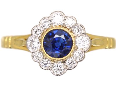 18ct Gold Sapphire & Diamond Cluster Ring