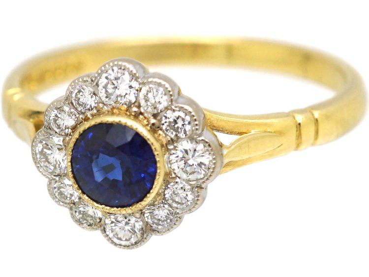 18ct Gold Sapphire & Diamond Cluster Ring