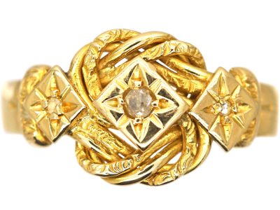 Edwardian 18ct Gold Lover’s Knot Ring set with Three Diamonds