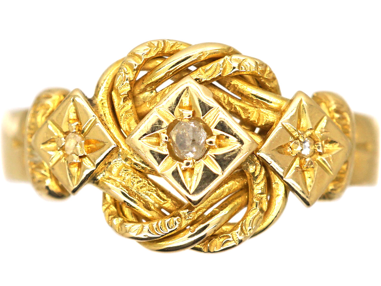 Edwardian 18ct Gold Lover's Knot Ring set with Three Diamonds
