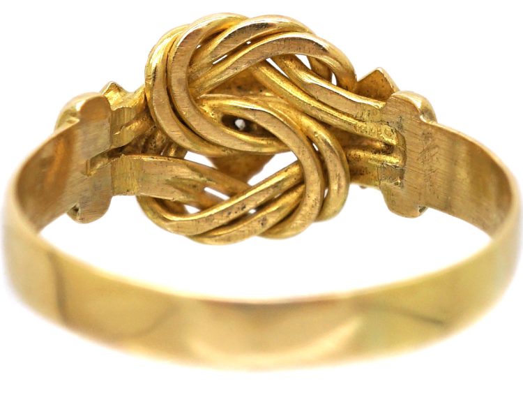 Edwardian 18ct Gold Lover's Knot Ring set with Three Diamonds