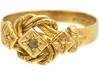 Edwardian 18ct Gold Lover's Knot Ring set with Three Diamonds
