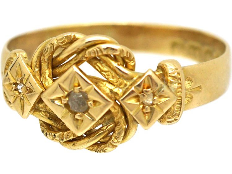 Edwardian 18ct Gold Lover's Knot Ring set with Three Diamonds