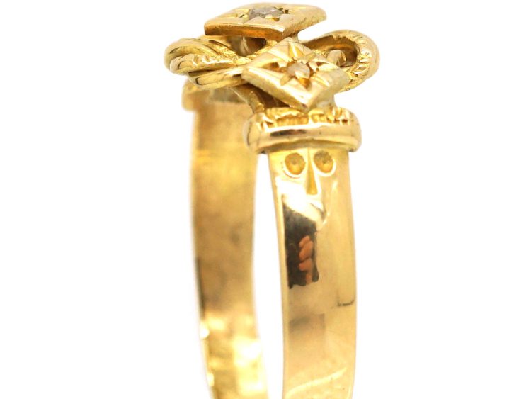 Edwardian 18ct Gold Lover's Knot Ring set with Three Diamonds