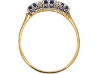 Edwardian 18ct Gold & Platinum, Three Stone Rectangular Cut Sapphire & Diamond Ring