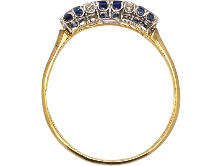 Edwardian 18ct Gold & Platinum, Three Stone Rectangular Cut Sapphire & Diamond Ring