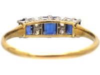 Edwardian 18ct Gold & Platinum, Three Stone Rectangular Cut Sapphire & Diamond Ring
