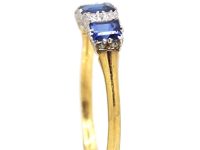 Edwardian 18ct Gold & Platinum, Three Stone Rectangular Cut Sapphire & Diamond Ring