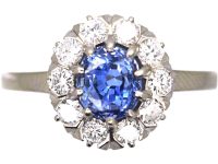 Early 20th Century 18ct White Gold, Sapphire & Diamond Oval Cluster Ring