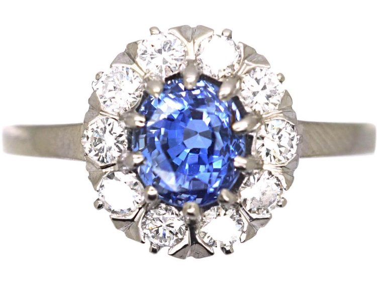 Early 20th Century 18ct White Gold, Sapphire & Diamond Oval Cluster Ring