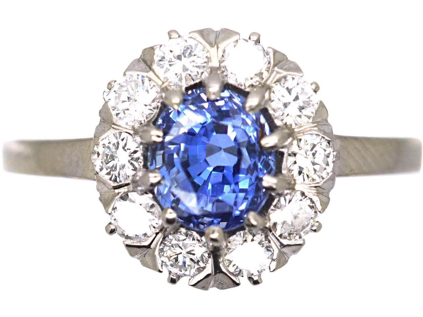Early 20th Century 18ct White Gold, Sapphire & Diamond Oval Cluster Ring