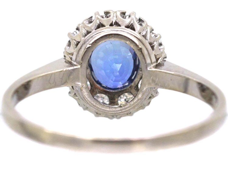 Early 20th Century 18ct White Gold, Sapphire & Diamond Oval Cluster Ring