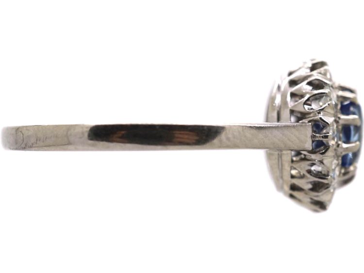 Early 20th Century 18ct White Gold, Sapphire & Diamond Oval Cluster Ring