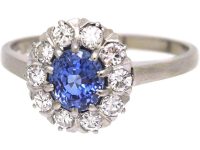 Early 20th Century 18ct White Gold, Sapphire & Diamond Oval Cluster Ring