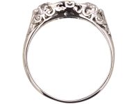 Edwardian Platinum, Carved Half Hoop Sapphire & Diamond Three Stone Ring