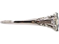 Edwardian Platinum, Carved Half Hoop Sapphire & Diamond Three Stone Ring