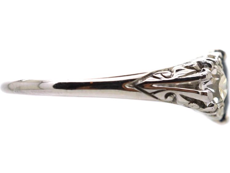 Edwardian Platinum, Carved Half Hoop Sapphire & Diamond Three Stone Ring