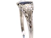 Edwardian Platinum, Carved Half Hoop Sapphire & Diamond Three Stone Ring