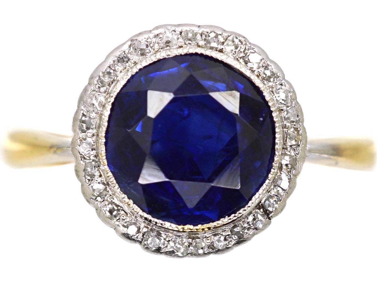Edwardian 18ct Gold & Platinum, Sapphire & Diamond Cluster Ring by Boodle & Dunthorne
