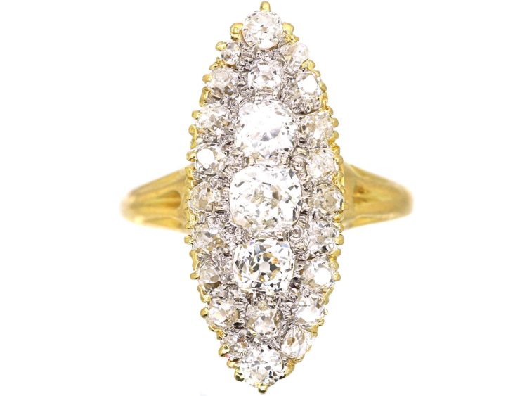Victorian 18ct Gold Marquise Ring set with Old Mine Cut Diamonds